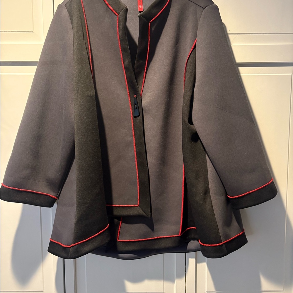 Plus sized  IC COLLECTION stylish Gray and Black Jacket with Red Accents